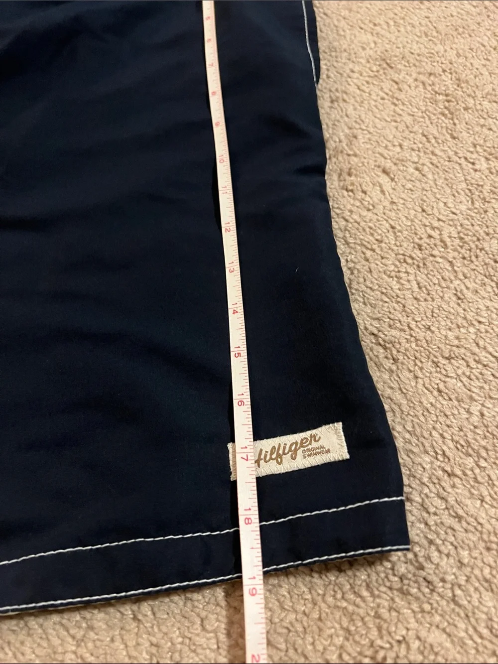 Tommy Hilfiger Mens Navy Blue Swim Trunks with White Drawstring